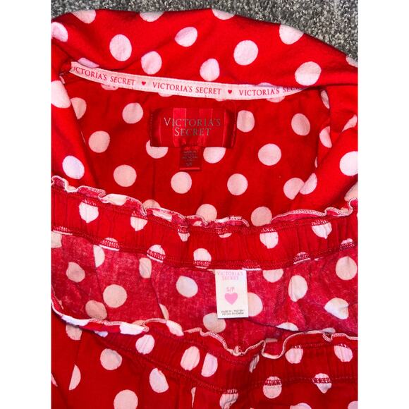 EUC Victoria’s Secret Polka Dot Flannel Long Sleeve Long Pant Pajama Set Small - Picture 6 of 6